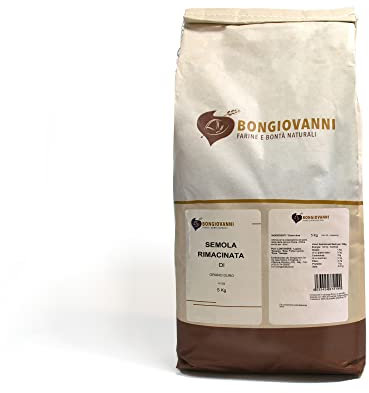 BONGIOVANNI FARINE E BONTA' NATURALI Semola Rimacinata di Grano Duro - Ideale per Pane, Pasta Secca e Fresca, Dolci - 5Kg