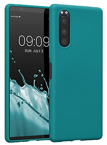 kwmobile Hülle kompatibel mit Sony Xperia 5 Hülle - weiches TPU Silikon Case - Cover geeignet für kabelloses Laden - Petrol matt