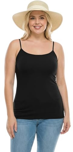 Women’s Bodycon Cami Vest Top Sleeveless Slim Fit Scoop Neck Strappy Tank Top Ladies Stretch Casual Summer Gym Camisole Plus Size Womens Vest UK Black-12-14