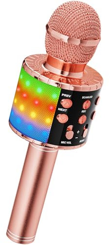 Magic Sing LED Karaoke Mikrofon Kinder, Drahtloses Bluetooth Spielzeug ab 3-12 Jahre Geschenk Mädchen KTV Lautsprecher mit Stimmenverzerrer, Heim KTV Karaoke Maschine für Android, iOS, PC,Rosa-Schwarz