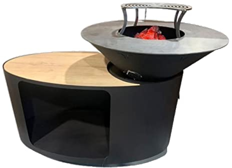 FireWeyck 1 Feuerstelle Grillring – Hochwertige Feuerschale mit Stierkopf – Feuerstelle mit Grillplatte – Raketenofen für Outdoor, Garten & Camping – Ø80cm mit Grillring & Aufsatz