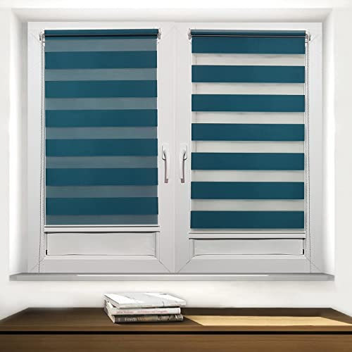 TROYAHOME® Doppelrollo Klemmfix Ohne Bohren Duo Rollo Fenster Rollo Easyfix (Petrol, 60 x 150 cm (Stoffbreite 57 cm)