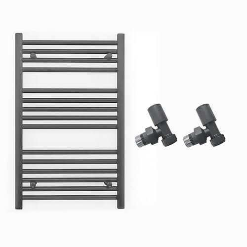 Myhomeware 500mm Wide Straight Anthracite Grey Heated Bathroom Towel Rail Radiator With Valves For Central Heating UK (With Angled Valves, 500 x 800 mm (h))