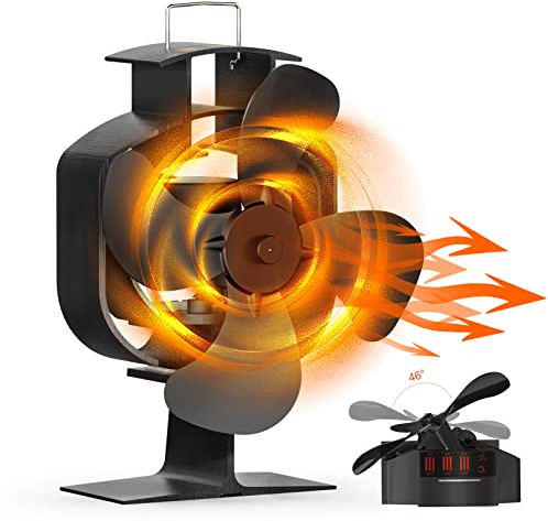 Oscillation Ventilateur avec Thermomètre, Silencieux pour Poêle à Bois/Cheminée/Gaz/Bûche/Poêle à Granulés