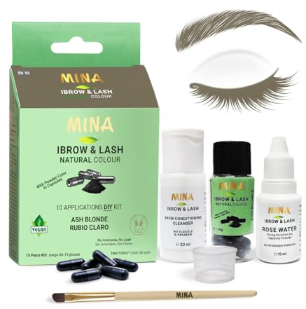 Mina ibrow & Lash Tint kit Ash Blond | Natural Spot coloring and Brow Tinting Kit Powder in Capsule, Water and Smudge Proof | Instant Brow dye, No Ammonia, No Lead