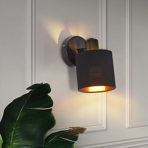 Glitzerlife Lampada a parete Nero- Faretto LED E14 Vintage Plafoniera Soffitto 1 Luci spot a soffitto Orientabile per Corridoio Camera da letto Cucina Scala Soggiorno MAX. 40W