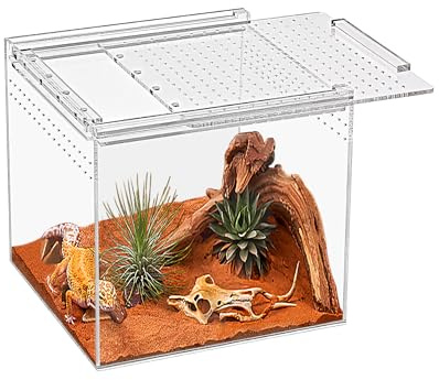 KAKOOTI Reptile Terrarium,6.8 x 6.8x 6 Reptile Breeding Box, Magnetic Acrylic Enclosure，for Tarantula，Hermit Crab，Jumping Spider，Iguana，Leopard Gecko，Bearded Dragon, Insect, Mantis, Scorpions.