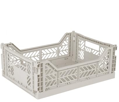 Ay-Kasa Klappkiste, stabile Faltkiste aus Kunststoff, stapelbar, Light Grey, Midi (40x30x14cm)