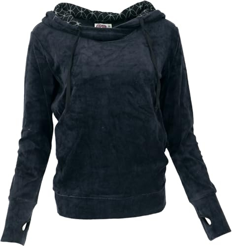 GURU SHOP Nicki-luvtröja, mjuk huvtröja, sammet sweatshirt – svart, dam, bomull, svart, XL