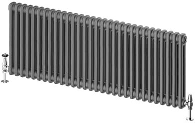 Go Bathrooms Utopia Grey Horizontal Radiator 600 x 1370mm Traditional Cast Iron Style 2 Column Anthracite Central Heating Living Room Radiator