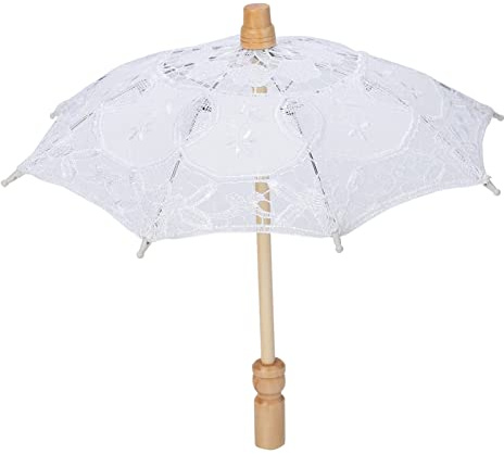 Lace Umbrella, 11 Inch White Flower Embroidery Parasol