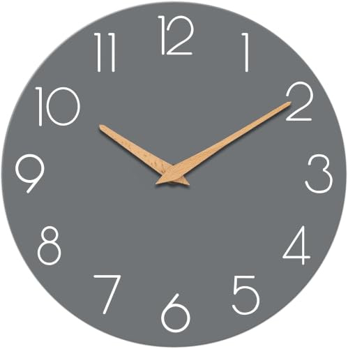 cicininc Wall Clock, Gray Silent Non-Ticking, Decorative Battery Operated Wall Clocks for Bedroom, Kitchen, Home, Office, School, Hotel (8 Inch)
