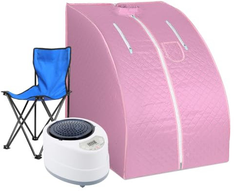 XUANYU 1000W Sauna de vapor portátil y plegable con cabina de vapor, generador de vapor, mando a distancia, silla plegable, 9 niveles de temperatura Sauna SPA portátil para casa, 88*76*100 cm, rosa