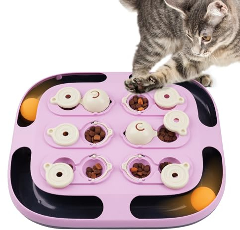 LACCEN Cat Puzzle Feeder, 2 in 1 Interactive Cat Toy with Track Ball Indoor