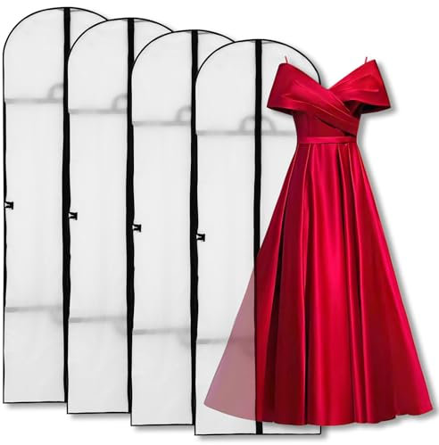 Kleidersäcke 4 Stück Weiß Kleidersack Lang 180cm Wasserdichte und Mottensicher Kleidersäcke mit Reißverschluss Kleiderschutzhülle Geeignet für Langer Rock,Anzüge,Hochzeitskleider,Abendkleider,Mäntel