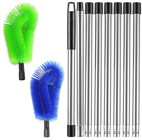 Gutter Cleaning Tools 2Pcs Telescopic Cleaning Brush 8Pcs Extension Pole Attachment, Cleaner Ability to Easily Clear Roof Leaves Debris Gutter Hanging Light Spider Web