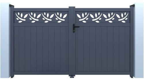 Cancela de aluminio semi calada con motivo Maya - 300 x 180 cm - Gris