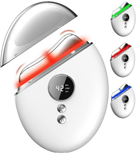 IGUGI Massaggiatore Viso Elettrico,Massaggiatore Viso Lifting Dispositivo di Bellezza Antirughe con Luce Rossa,Blu,Verde e Colorata con Vibrazione e Calore per Rassodare Il Viso Contro Le Rughe