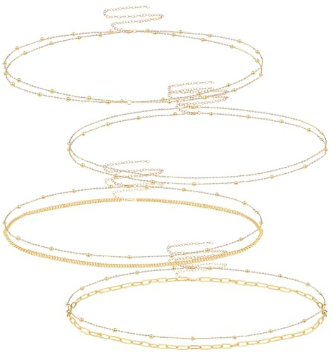 4PCS Adjustable Gold Chain Belt for Belly and Waist Gold Belly Chain Chic Women’s Waist Chain Jewelry, Perfect for Party, Beach, Club, and Casual Wear