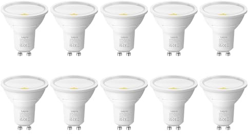 Lepro GU10 LED Bulbs, Cool White 6500K, A Energy Class, 590LM, 3.3W (50W Equivalent), 100° Wide Beam Angle, 50000H Long Life, Energy Saving LED Spotlight Bulb, Non-Dimmable, Pack of 10