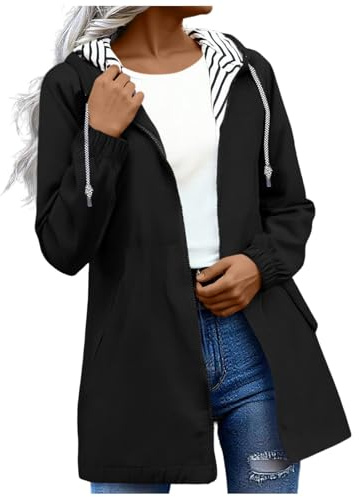 KOG Damen Regenjacke Wasserdicht Radjacke Atmungsaktiv übergangsjacken Jacke Einfarbig Oberteil Frauen Windjacke Basic Funktionsjacke Dünne Sport Jacke Teenager Mädchen Bikerjacke Schwarz 5XL