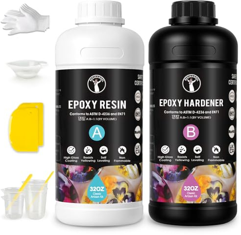 ResinAngel 64OZ (2L) Epoxy Resin Kit,Easy 1:1 Ratio,Self-Leveling,Super Clear,Anti-Yellow,High Gloss,Low Viscosity,Crystal Clear for Flower Preservation Coasters, Jewelry, Art Resin Projects