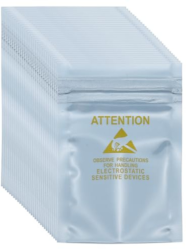 MECCANIXITY 100 Pcs Anti Static Bags 2.4 x 3.5 Resealable ESD Shielding Bag with Labels for Hard Drive HDD SSD Electronic Device Motherboards, Silver Gray