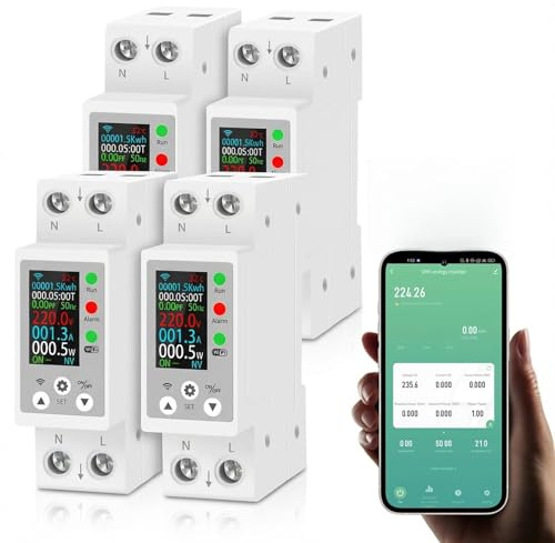 BSEED Contador de Energía WiFi para Cuadro Eléctrico - Medidor Inteligente de Consumo con Pantalla LCD, Monitoreo en Tiempo Real de Voltaje, Corriente y Potencia, Compatible con Alexa/Tuya