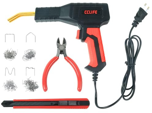 CCLIFE Poste à souder en plastique 50 W, outil de réparation pour pare-chocs de voiture, avec 200 agrafes en acier inoxydable (4 types), sans batterie