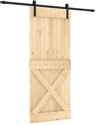 vidaXL Porta scorrevole Naturale e Nero 85 x 210 cm, Salotto, Porta in Legno Moderna, Meccanismo Scorrevole, Partizione Salvaspazio, Design Decorativo Unico