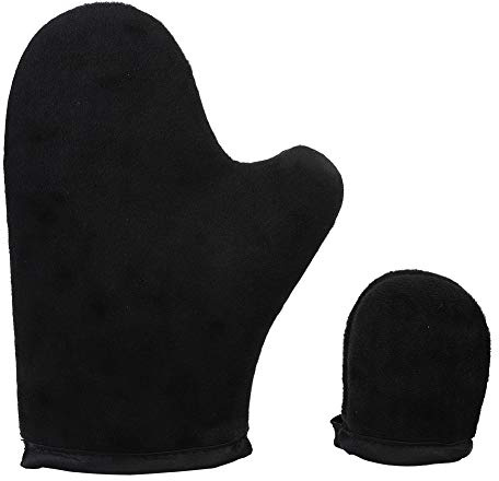 Ahgsup Tanning Mitt Self Tanner Mitt Solfri Solarium Handske Dubbelsidig Återanvändbar Mjuk PE-svamp Flockande Tumkontroll med Jämn Lotion Applicera för Självbruning (Svart)