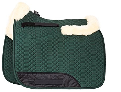 Engel Reitsport | SCHABRA4-D-GRU-MED | Schabracke | Lammfell im Sattelbereich - Half Lined | Steppstoff | Fellkranz vorne & hinten | Dressur | Stoff grün Fell med.