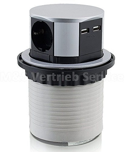 Bituxx Tischsteckdose Steckdose Einbausteckdose Steckdosenleiste Rund versenkbar (3-Fach + USB)