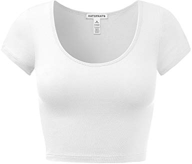 Women's Cotton Crop Tops Short Sleeve Scoop Neck Stretchy Casual Shirt White M