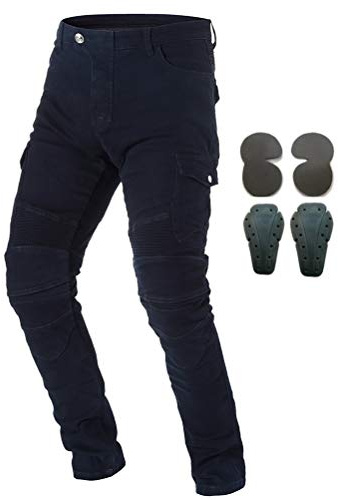 Skyddande jeansbyxor för män, motorcykel, med rustning, 4 x skydd inklusive knäskydd och höftskydd