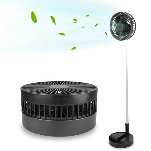 FISHTEC Ventilateur de Bureau Sans Fil - Télescopique 35 à 100 cm - Tête Inclinable 180° - 4 Vitesses - Rechargeable USB - Silencieux 30 dB - Compact et Portable - Sur Pied ou à Poser - Noir