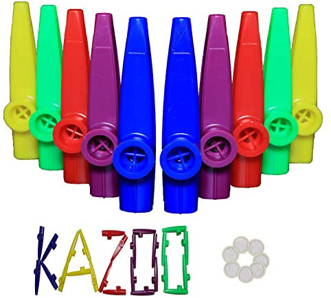 Crystaljun Kazoos aus Kunststoff mit 20 Kazoo-Flöten-Membranen, mehrfarbig, 20 Stück