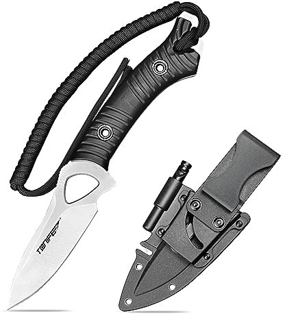 TONIFE Explorer Couteau à Lame Fixe avec Gaine 8cr14mov Lame Couteau de Survie Multifonctionnel Manche en Nylon Renforcé de Fibre de Verre pour Couteau EDC Extérieur(Noir+Satin)