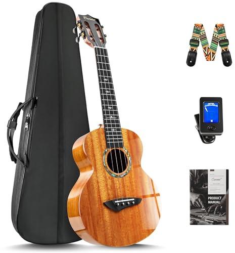 Caramel CAG47 Glossy Red African Mahogany 23 Concert Ukulele for Beginner | Handmade Ukelele Starter Kit