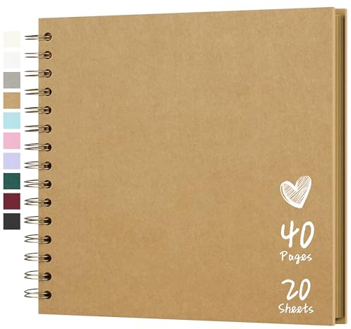 Álbum de fotos personalizable 20,5 x 20,5 cm, 20 hojas (40 páginas), papel kraft resistente, álbum de recuerdos para bebé, familia, cumpleaños, boda, aniversario de boda, caqui