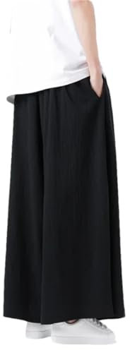 Herren Chinese Tang Baumwolle Leinen Hose Tag Kimono Hose Retro Weites Bein Kung Fu Kampfsport Hose, Schwarz , XXXXXL