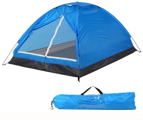 EasyByMall Doppeltes Zelt für 2 Personen, Campingzelt, doppellagige Tür mit Belüftungssystem, für Camping, Wandern, Angeln (blau), QO92IU3S68HAW98HN9Z6SOAG