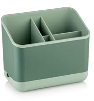 Viwares Besteckkorb für Gabel, Messer & Löffel, Abtropfständer für Besteck, Besteckständer, Besteckabtropfkorb, Abtropfkorb, Besteckhalter für Spüle, 5 Fächer mit Abtropfsieb, Grün