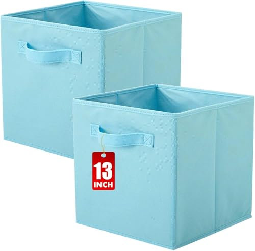 powerking Cajas de almacenamiento para armarios y juguetes, cajas de almacenamiento de tela plegables y cajones de almacenamiento de tela, 13 x 13 x 13 pulgadas, 2 juegos