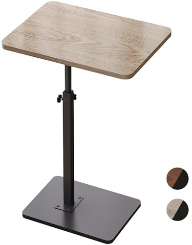 NiHome Minimalist Height Adjustable End Table, 360° Rotatable Sofa Armrest Side Tray Table, Adjustable Legs Space-Saving Couch Bedside Bathtub TV Tray C-Shaped End Table Snack Table for Eating (Gray)