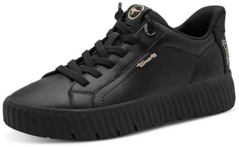 Tamaris Comfort Damen Step IN Leder Sneaker flach zum Schlupfen Wide Fit, Schwarz (Black), 40 EU