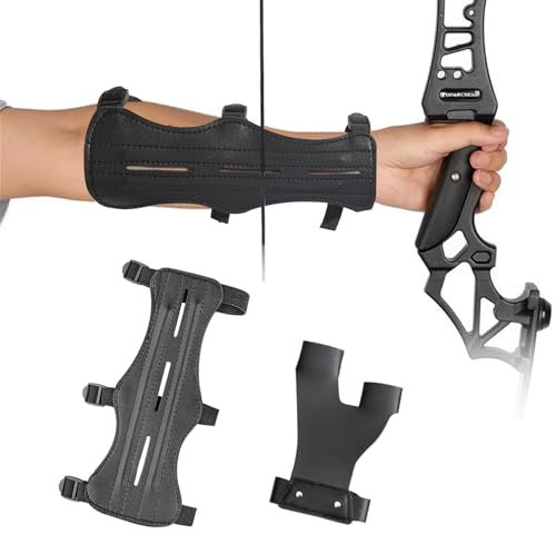 NLONLL Armschutz Bogenschießen Leder Unterarmschutz Bogenschießen Verstellbare mit Bogen Handschuh Armschutz für Bogenschützen für Jugendliche Erwachsenefür Jagd und Zielschießen Zubehör (Schwarz)