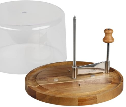 Kesper | Affettatrice per formaggi con cappuccio in legno di acacia certificato FSC | Ø 21,7 cm | Perfetto per formaggio Tête de Moine