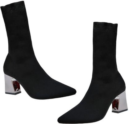 LIFKOME Stivaletti Donna Invernali Stivali Autunnali Neri 41 Tacchi Grosso Scarpe Eleganti e Stabili Stivali a Calzino Elastico per Jeans e Vestiti