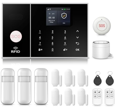 XNH allarme casa senza fili,kit allarme casa senza fili con Sirena Allarme 120dB, Telecomando Intelligente, Invite vocale, Display LCD, Sicurezza per la casa, ufficio(16 Pezzi)